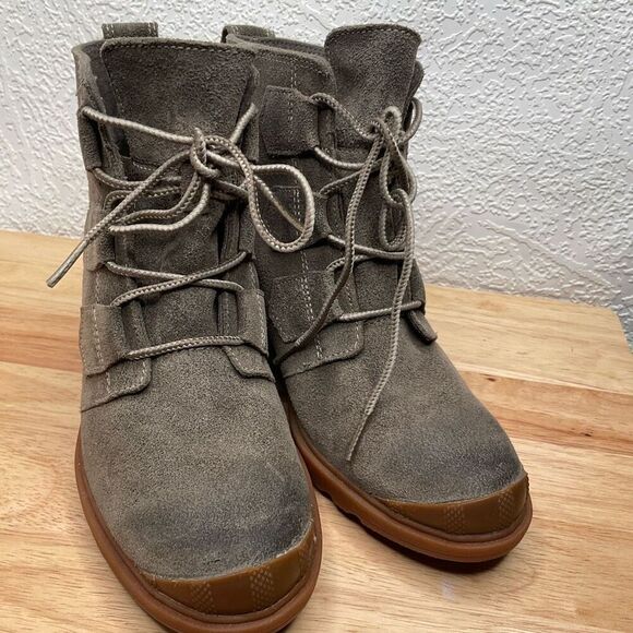 Sorel Boots Womens 7 Sorel‎ Toronto Wedge Ankle Bootie Olive Suede Lace Up - Picture 6 of 12